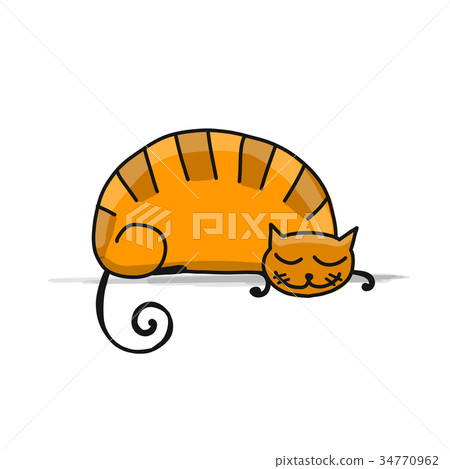 Cute sleeping cat, sketch for your design Cute sleeping cat, sketch for your design 34770962