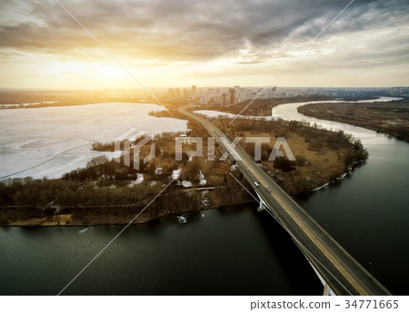 Aerial view of Moscow Strogino district at sunset Aerial view of Moscow Strogino district at sunset 34771665