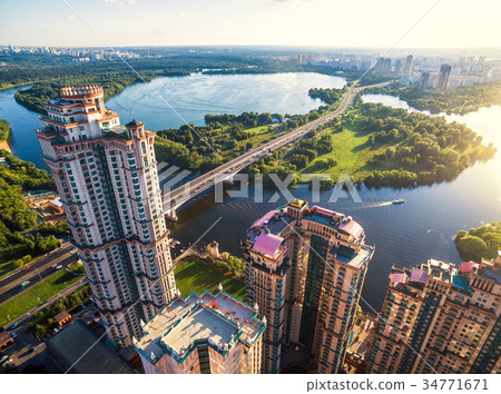 Aerial view of Moscow with Stroginsky bridge Aerial view of Moscow with Stroginsky bridge 34771671