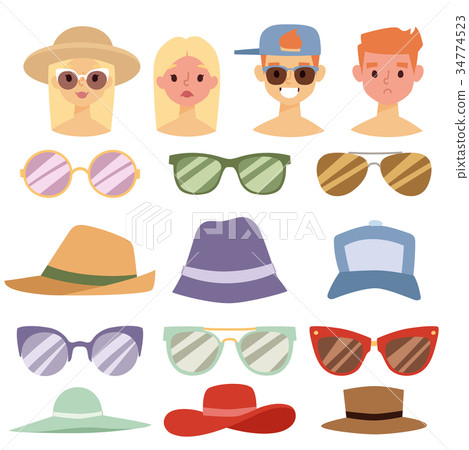 Beach accessories summer hats people avatars 34774523