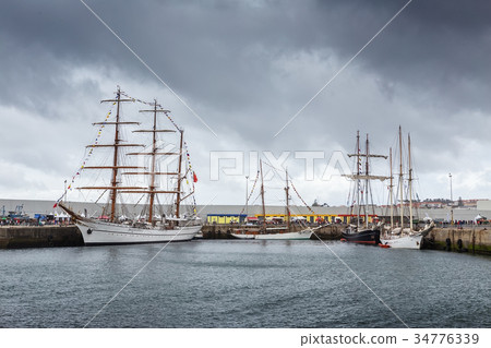 Ancient sailboats moored in port Sines, Portugal 34776339