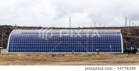 Solar panels on the roof of garage barn. Portugal Solar panels on the roof of garage barn. Portugal 34776340