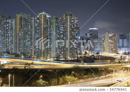 night view Modern city traffic of highway  34776941