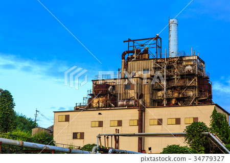 Abandoned thermal power plant dawn of Ikeshima port Ikeshima coal mine trace Nagasaki 34779327