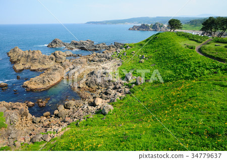青森縣八戶市，夏天在Tose差異海岸 34779637