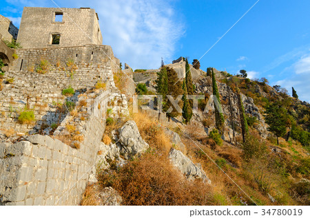 Ruins of ancient fortress over Kotor, Montenegro Ruins of ancient fortress over Kotor, Montenegro 34780019