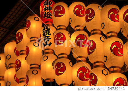 Gion Festival float lanterns lit up 34780441