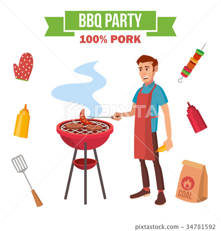 BBQ Grill Meat Cooking Vector. BBQ Grill Meat Cooking Vector. 34781592
