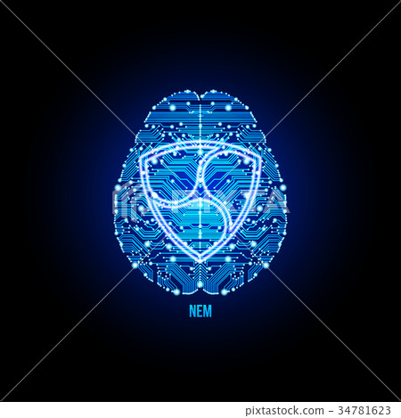 Crypto currency nem on brain background Crypto currency nem on brain background 34781623
