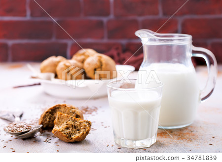 bread and milk on a table 34781839