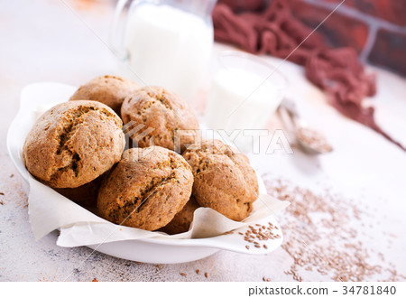 bread and milk on a table bread and milk on a table 34781840