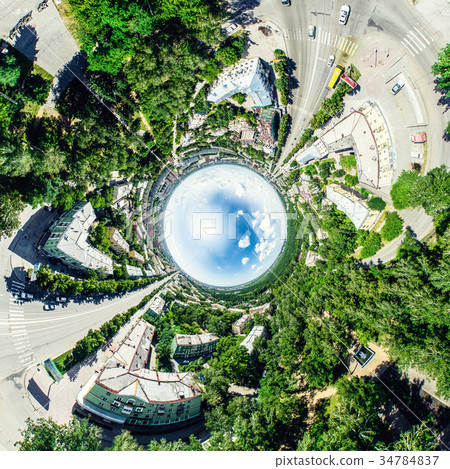 Aerial city view with crossroads and roads, houses 34784837