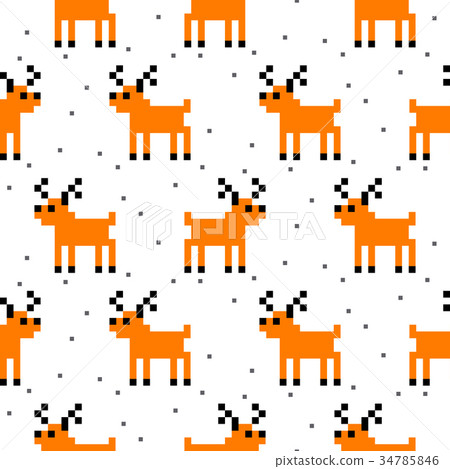 Cute deer cartoon pixel art seamless pattern. Cute deer cartoon pixel art seamless pattern. 34785846