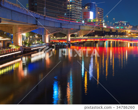 Hokkawa Bridge at night seen from Osaka Nakanoshima Crystal Bridge 34786260