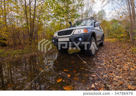 Off road vehicle in autumn forest 34786979