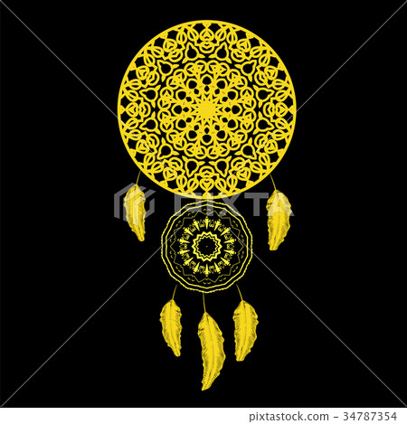 Vector Dream Catcher Silhouette with Feathers 34787354