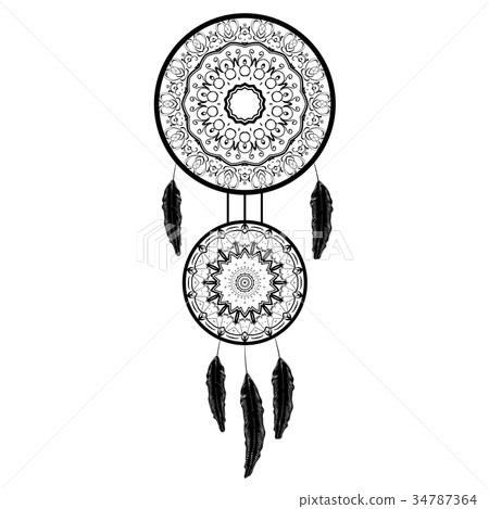 Dream Catcher Silhouette with Feathers Dream Catcher Silhouette with Feathers 34787364