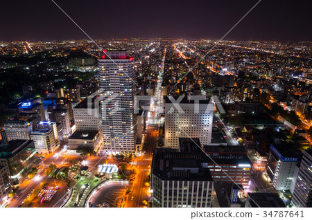 Cityscape night view of Sapporo City, Hokkaido (from JR Tower Observatory) 34787641