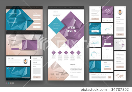 Website template design with interface elements Website template design with interface elements 34787802
