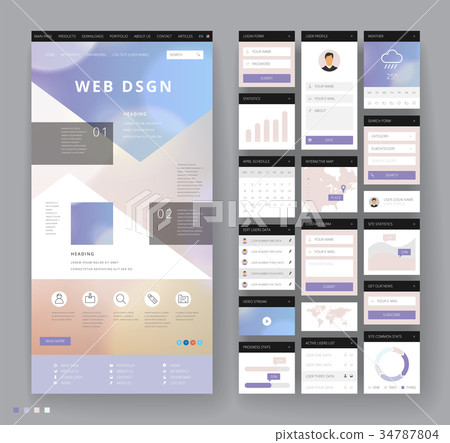 Website template design with interface elements Website template design with interface elements 34787804