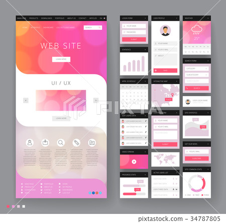Website template design with interface elements 34787805