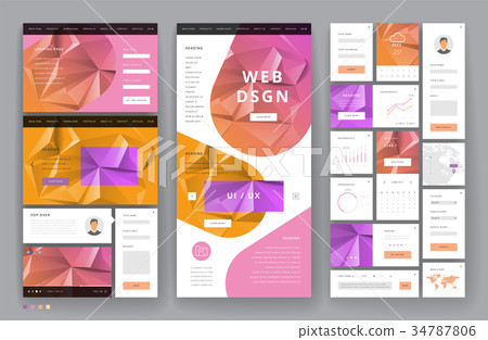 Website template design with interface elements 34787806