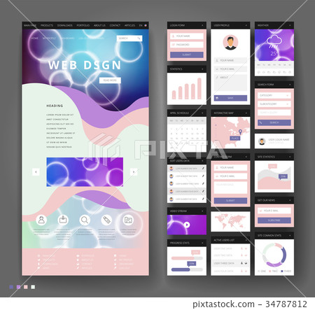 Website template design with interface elements - Stock Illustration ...