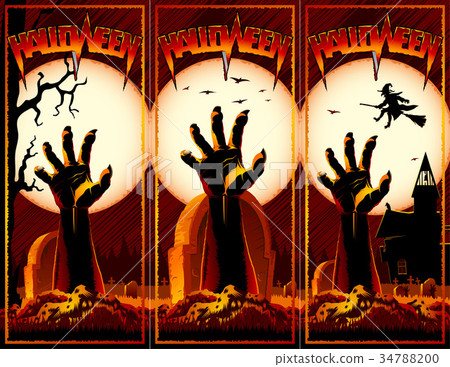 Zombie Hand Cemetery Halloween Vintage Background 34788200