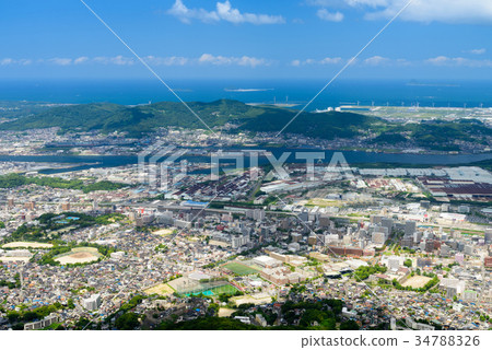  A view from Mt. Sashikurayama in summer [Wakamatsu-ku, Hachiman-ku, Kitakyushu city] 34788326