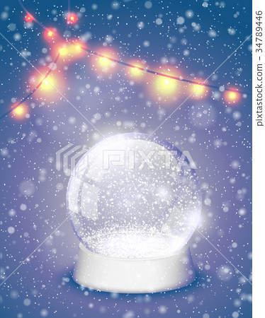 Snow globe Christmas magic ball with yellow lights - Stock Illustration ...