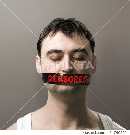 man with censored tape on face man with censored tape on face 34790231