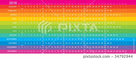 Creative calendar 2018, horizontal rainbow grid Creative calendar 2018, horizontal rainbow grid 34792944