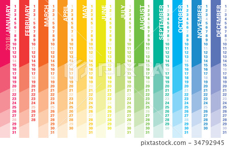 Creative calendar 2018 with vertical rainbow grid 34792945