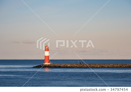 The mole on the Baltic Sea coast in Warnemuende 34797454