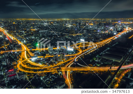 Cityscape Bangkok downtown at night 34797613