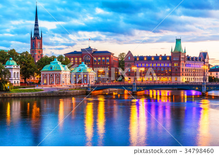 Scenic evening panorama of Stockholm, Sweden Scenic evening panorama of Stockholm, Sweden 34798460