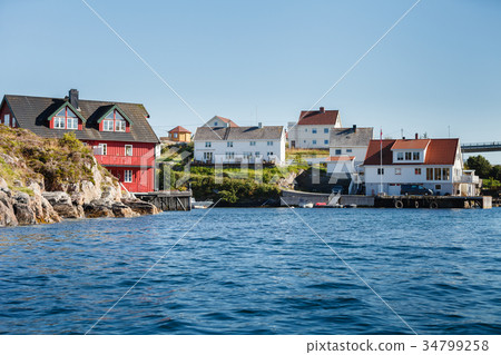 view on norwegian fjord with houses along view on norwegian fjord with houses along 34799258