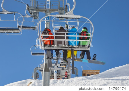 Skiing slopes from the lift Skiing slopes from the lift 34799474