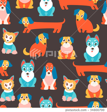 Seamless vector pattern with cute cartoon puppies - Stock Illustration ...
