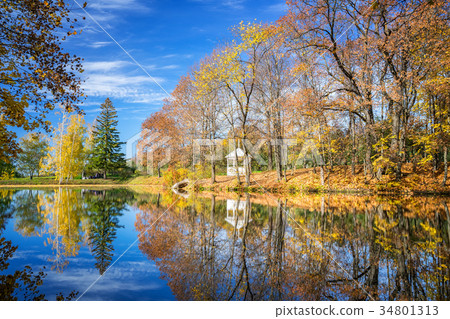 Sunny autumn in the park over lake 34801313