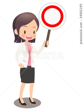 顯示正確答案的衣服的年輕女性辦公室工作者 顯示正確答案的衣服的年輕女性辦公室工作者 34802295
