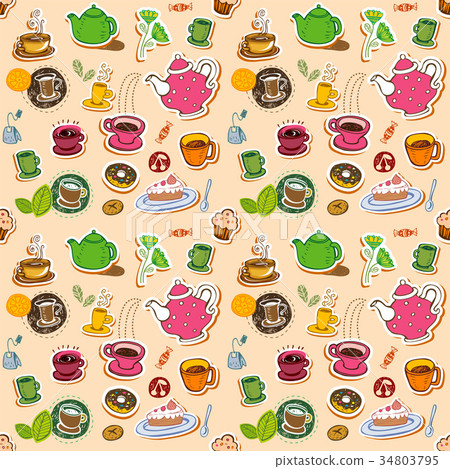 Seamless coffee and tea pattern - Stock Illustration [34803795] - PIXTA