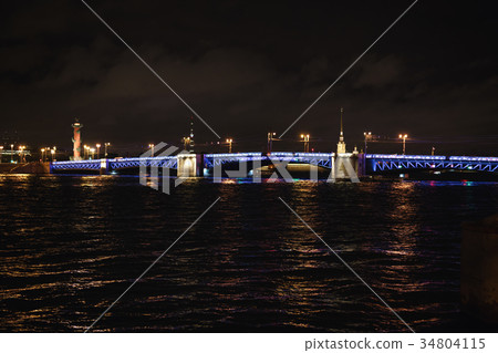 Closed Palace Bridge in Saint Petersburg at night Closed Palace Bridge in Saint Petersburg at night 34804115