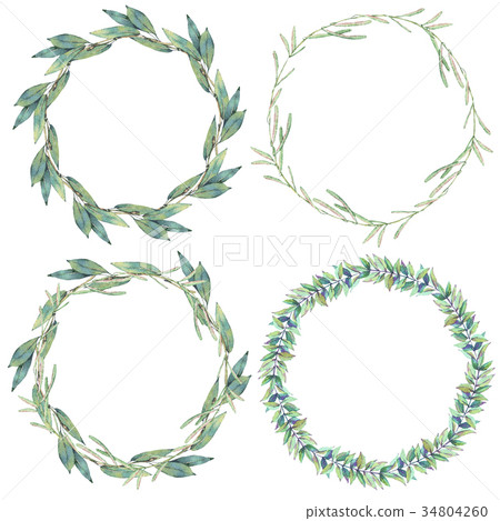 Watercolor natural wreath with green leaves - Stock Illustration ...