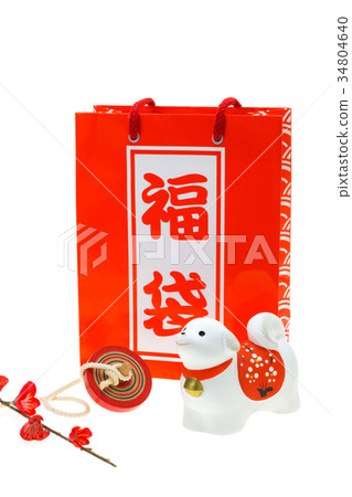 新年快樂材料 - 幸運袋和白狗和獨奏 34804640