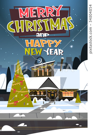 Merry Christmas And Happy New Year Greeting Card 34804854