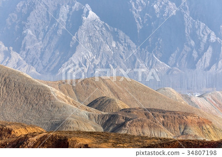 Large colorful mountains in China 34807198