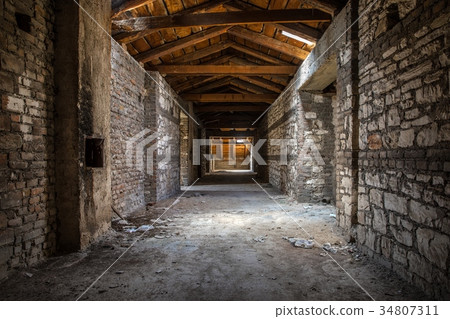 Creepy attic interior at abandoned building Creepy attic interior at abandoned building 34807311