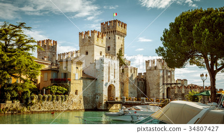 Rocca Scaligera castle in Sirmione town, Italy Rocca Scaligera castle in Sirmione town, Italy 34807427