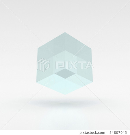 Blue, lucid cube levitating over the ground 34807943